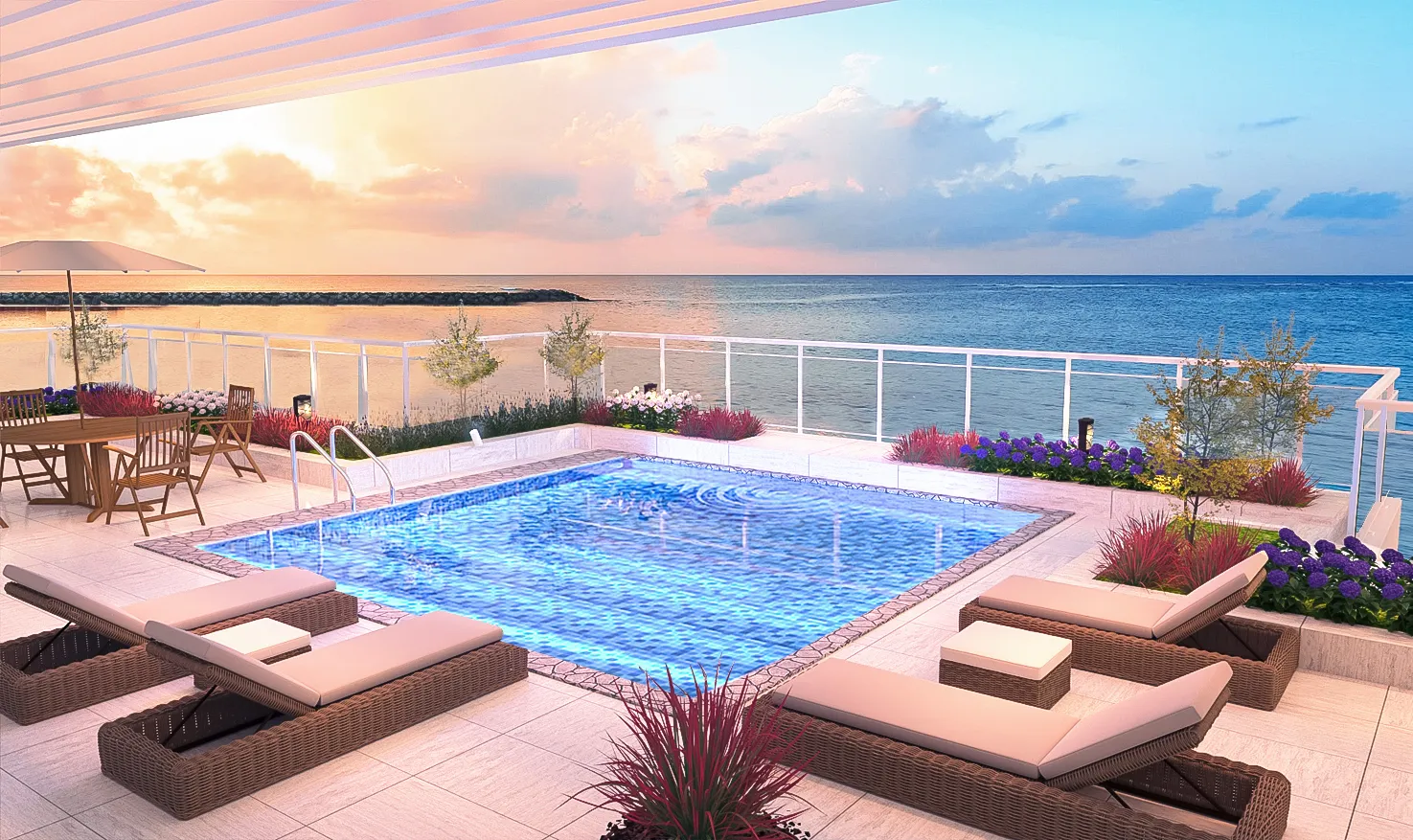 Rendering of the penthouse pool with the Gulf beyond